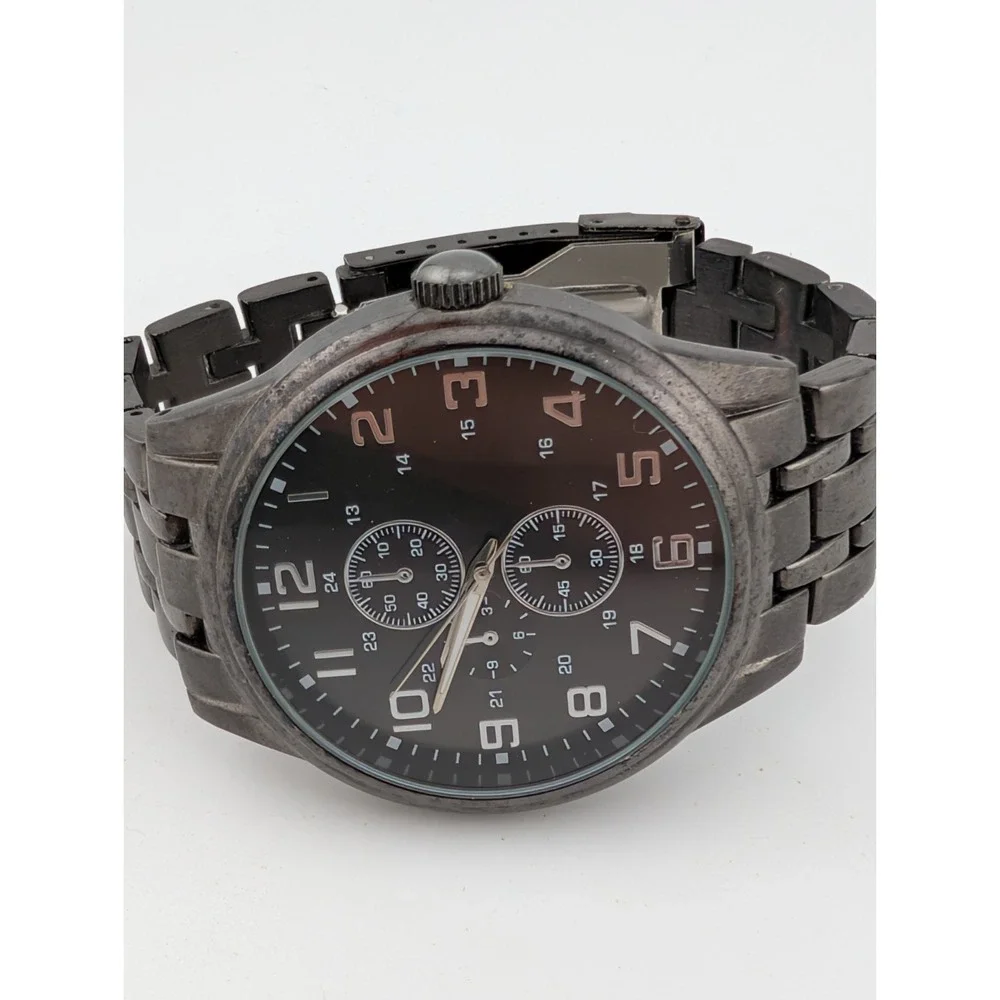 Men's Black Quartz Watch 45mm Case 6.75